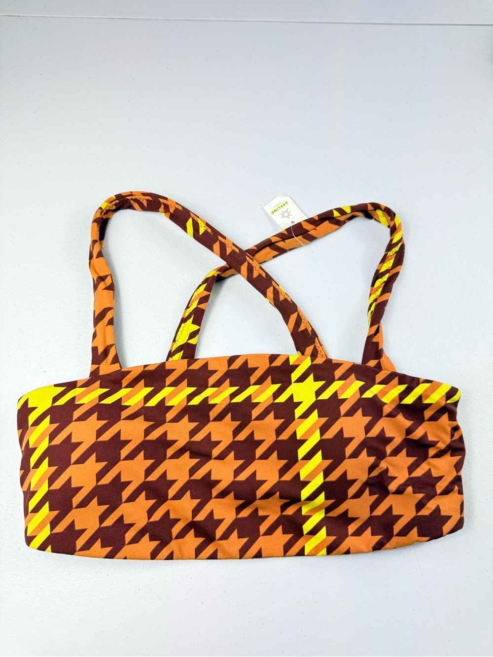 Offline aerie Orange & Brown Houndstooth Crop Top with Yellow Accent